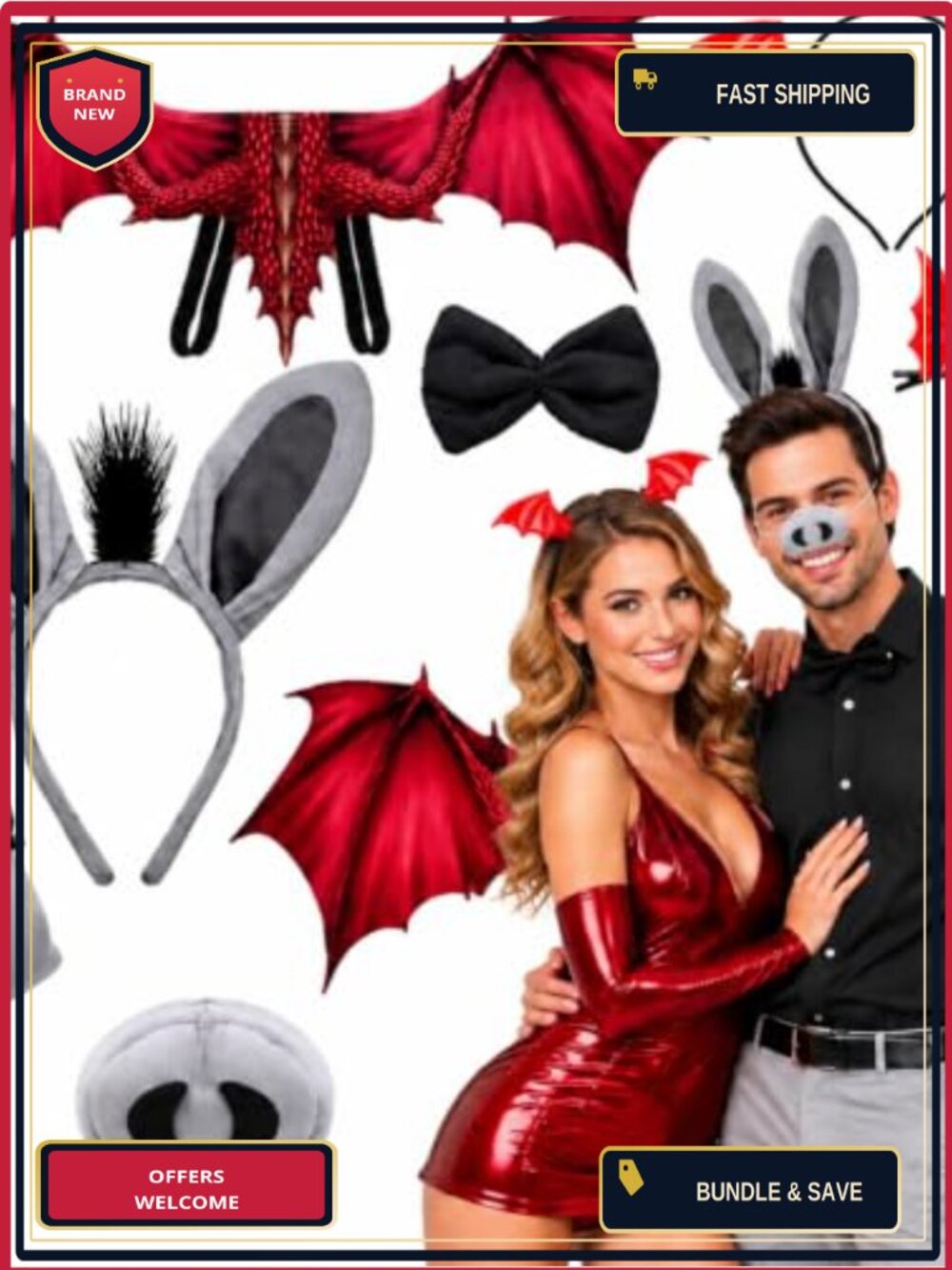 8 Pc Halloween Dragon Donkey Costume Set for Adults Plush Mesh Wings
